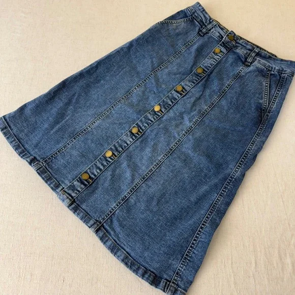 Esteez Women Blue Denim Button Front Midi Skirt A-Line Stretch Size 4 - Picture 9 of 10